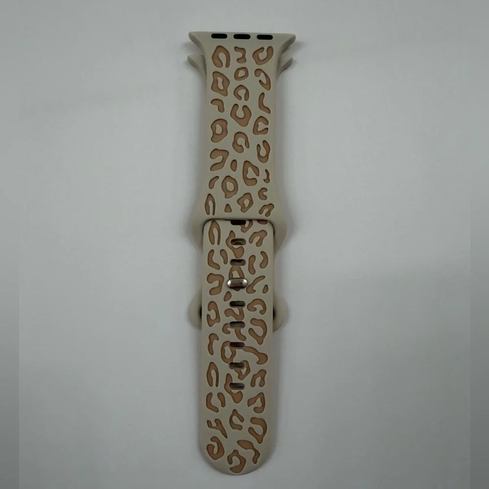 Leopard Print Silicone Apple Watch Band Neutral Tan Animal Print